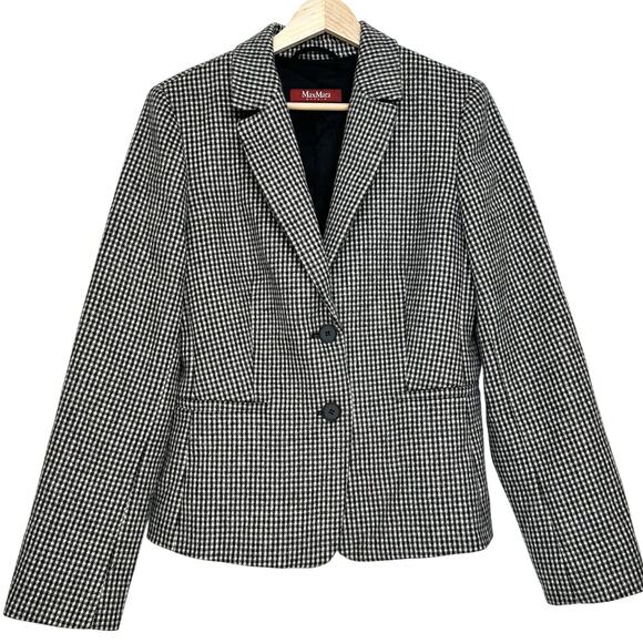 MaxMara Wool Angora Houndstooth Blazer Jacket | Black White | SZ 10 - Picture 1 of 11